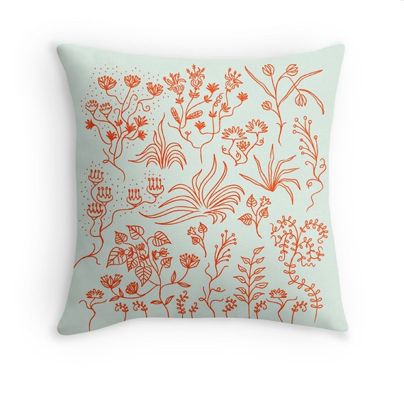 Plant Lyfe (No.3) - light green and orange - Plants / Fauna / Foliage - Cushion Cover / Throw Pillow Cover (16" x 16") by Oliver Lake