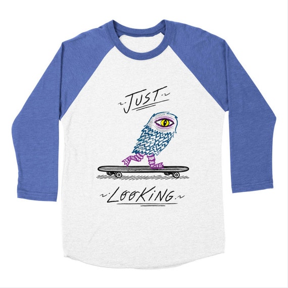 JUST LOOKING - Skateboarding - Monster - Long Sleeve Baseball Triblend - Mens / Womens T-shirt / Tee by Oliver Lake - iOTA iLLUSTRATiON