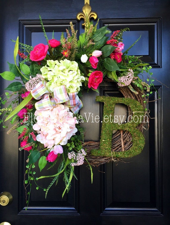 Front Door Wreaths Spring Wreaths Monogram by FleursDeLaVie