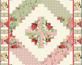 Log Cabin Quilt Pattern, 2418-8, Floral log cabin quilt, Christmas log cabin quilt, floral lap quilt, christmas lap quilt