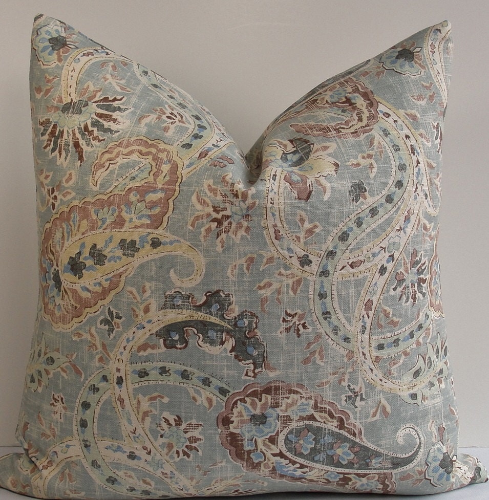 Paisley blue green teal Decorative pillow cover throw pillow