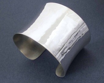 Hammered Sterling Silver Cuff Bracelet Modern Jewelry Silver Wide Cuff Handmade Silver Bracelet in Size Small or Medium