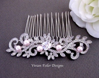 Wedding Hair Comb BLUSH Bridal Hair Piece SOFT PINK Pearl Crystal Rhinestone Wedding Jewelry Prom Pageant