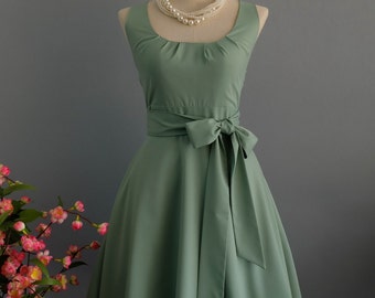 Sage green dress Solid vintage dress bridesmaid dress prom dress party dress tea dress sundress scoop neck dress multiple colours choices