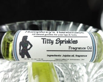 TITTY SPRINKLES Roll On Perfume Fragrance, Birthday Cake Perfume, BPA Free Glass Bottle Moisturizing Jojoba Oil Funny Crude Gift Buttercream