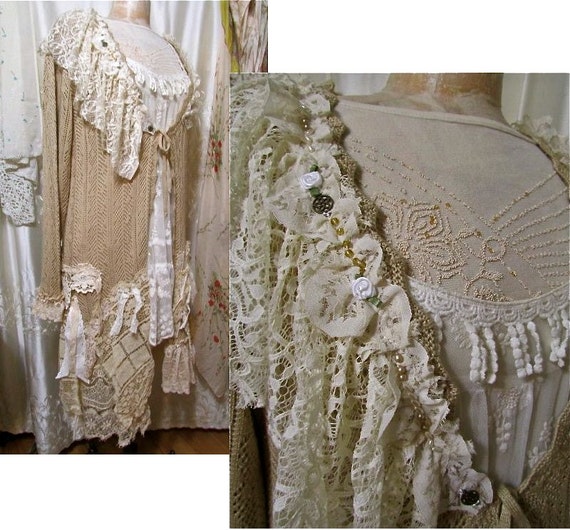 Lacey Sweater Duster shabby n chic tattered doilies laces