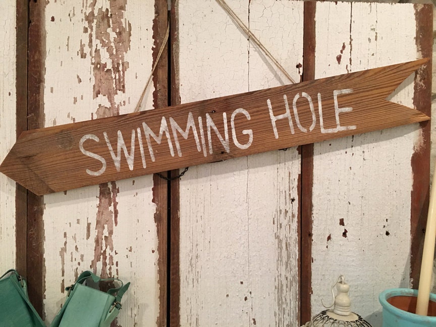 Swimming Hole Sign Beach Pool Summer Rustic Shabby Chic