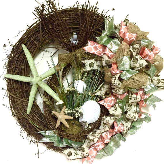 Beach Summer Wreath w/ Starfish Seagrass by SandyNewhartDesigns