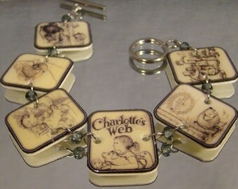 Charlotte's Web Book Illustration Bracelet - Reader Jewelry - Classic story jewellery