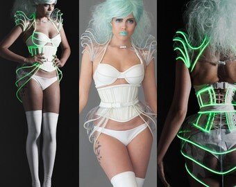 M Glow Shrug- Clear PVC with Green Glow in the dark Trim Shoulder armour (production sample Artifice Clothing)