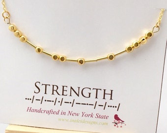 Morse Code Necklace, Strength Necklace, Friendship Necklace, Gift Best Friend, Best Friend Gift, Inspirational Necklace, Bridesmaid Gift