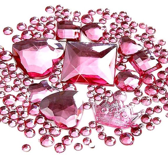 Items similar to 500 pcs Mix Shaped Faceted Pink Crown Heart Rhinestone ...