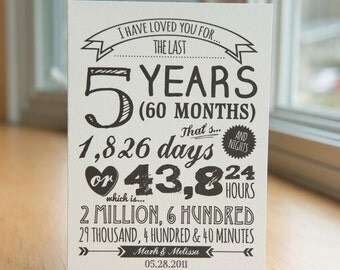 Custom Anniversary Card - Personalized Typography gift print names & date "I Have Loved You For" - 5x7 - Greeting Card with Envelope