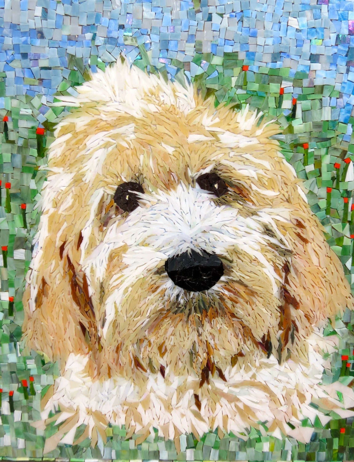 Stained Glass Mosaic Dog Portrait Goldendoodle Poodle