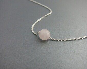 Tiny Rose Quartz Silver Necklace Sterling Silver Rose Quartz Necklace