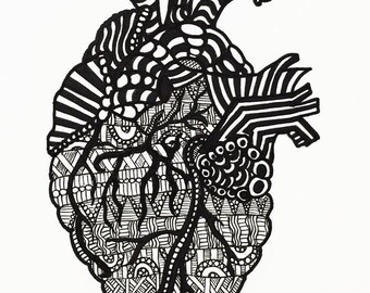 Human Heart Zentangle Original Drawing