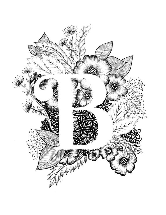 Letter B print Alphabet Calligraphy Typography Monogram