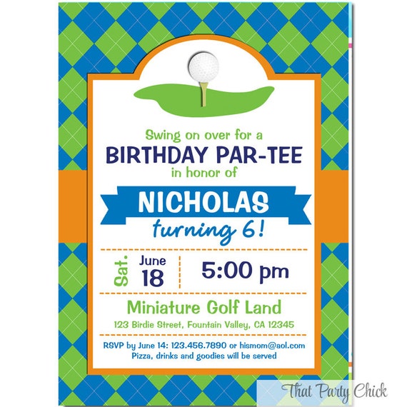 Golf Invitation Printable or Printed with FREE SHIPPING Mini