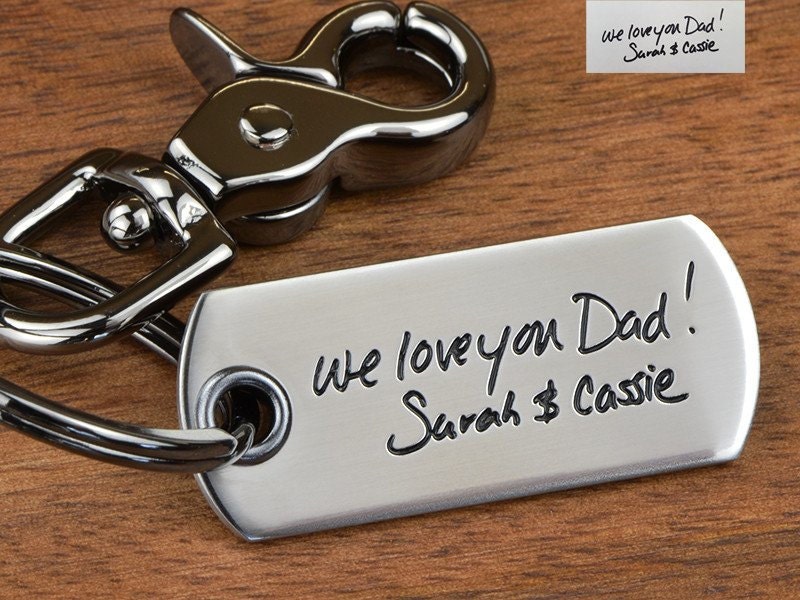 Custom Handwriting Keychain - Your handwritten message engraved - Great gift idea for anniversaries, new dads, remembrance or memorial gifts