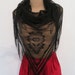Black Lace Scarf Vintage / Triangular / Shawl with Fringe
