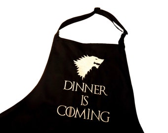 Embroiderd Kitchen apron Game of thrones inspired, house of stark, dinner is coming, wolves, winter is coming, gift for him, giftidea