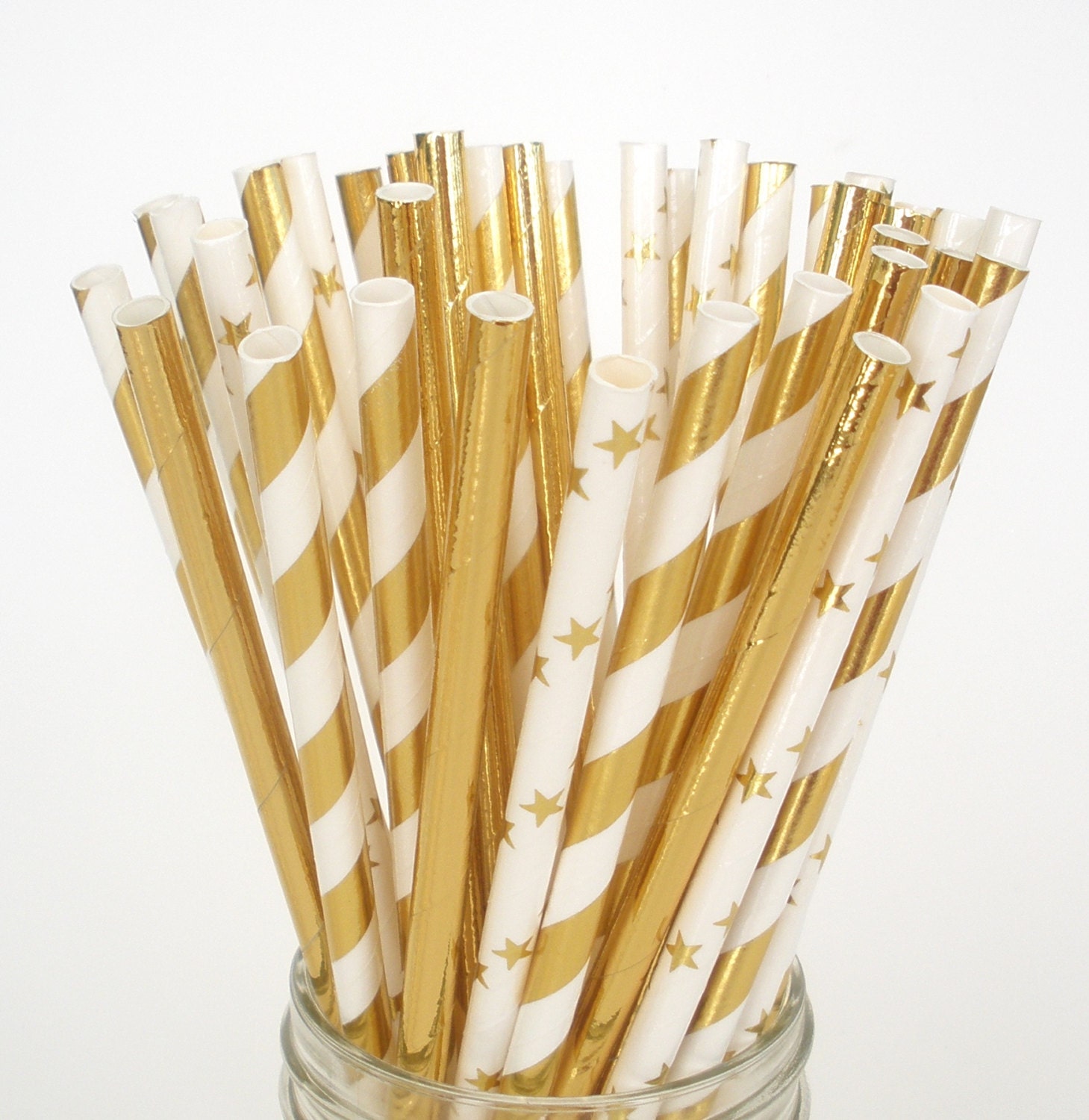 Gold Paper Straws Elegant Foil Paper Drinking Straws Shinny