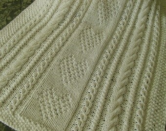 Baby Blanket #10*, White Baby Blanket, Large Size Baby Crib Blanket, Knit Baby Afghan, Handmade Baby Blanket, Hand Knit Baby Crib Blanket