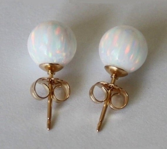 8mm 10mm fire opal ball stud earrings Gold opal by Pearlland88