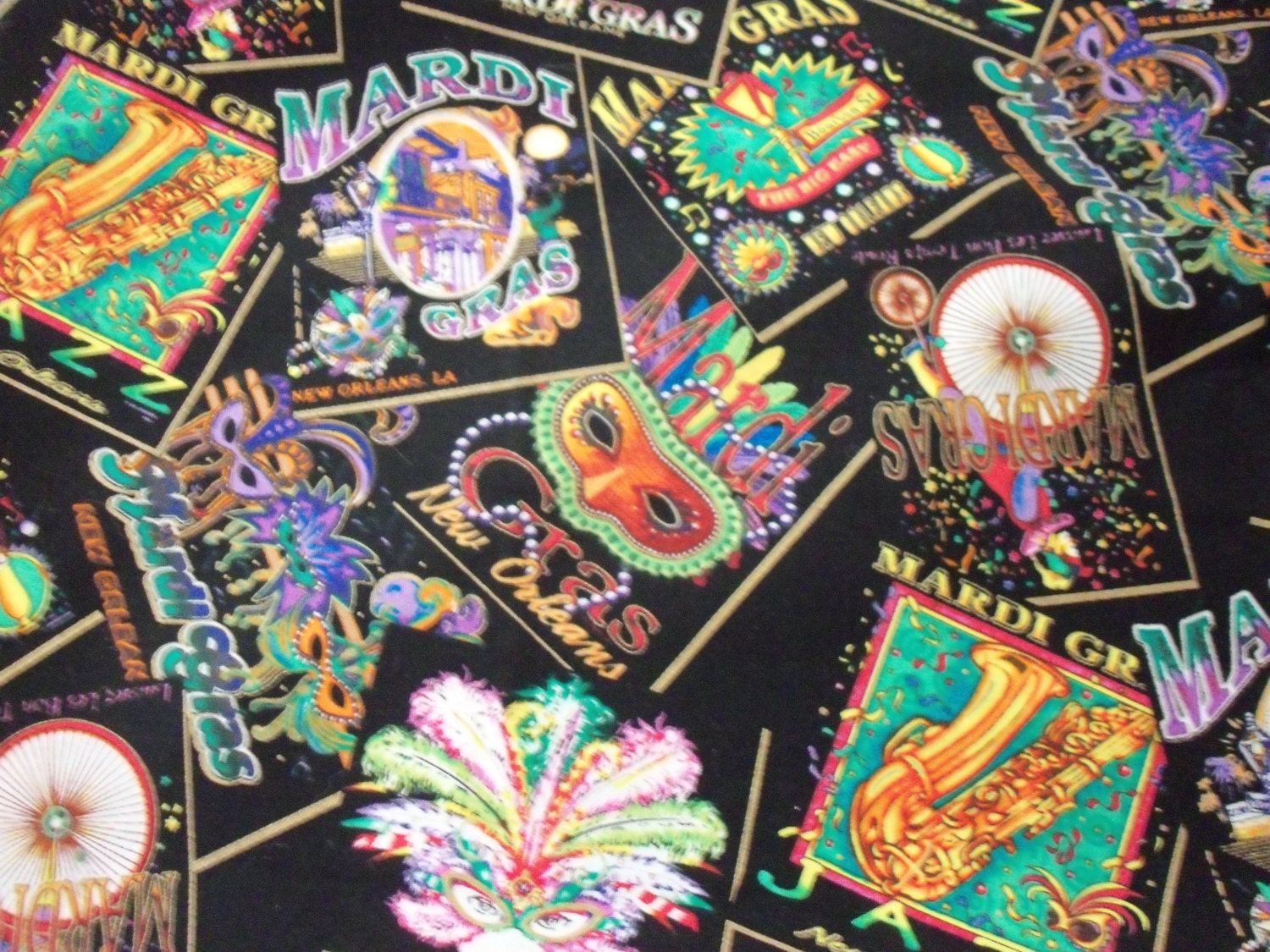 Mardi Gras Fabric Celebrate New Orleans Colorful on Black New