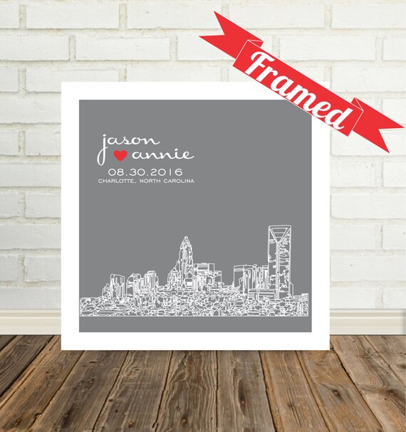 nc gifts charlotte unique Charlotte Personalized Wedding North Skyline ART Print Gift Art FRAMED