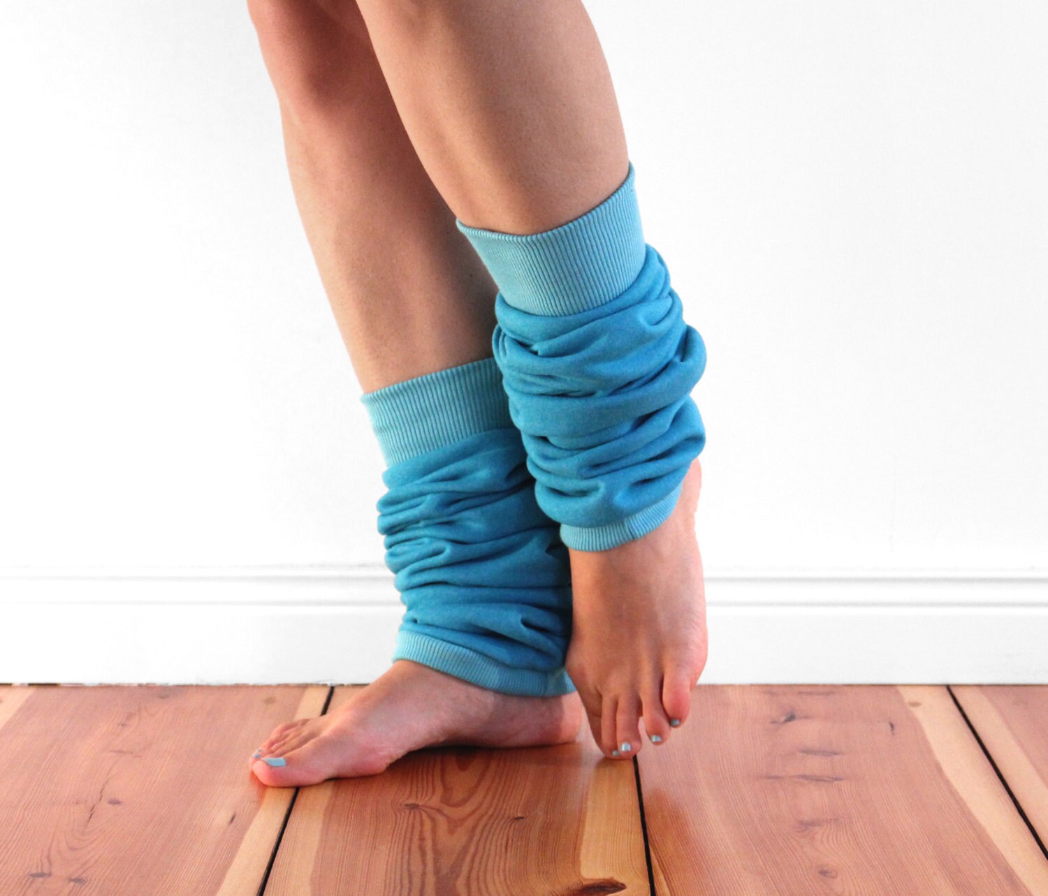 Slouchy dancer leg warmers ballet leg warmers cotton aqua