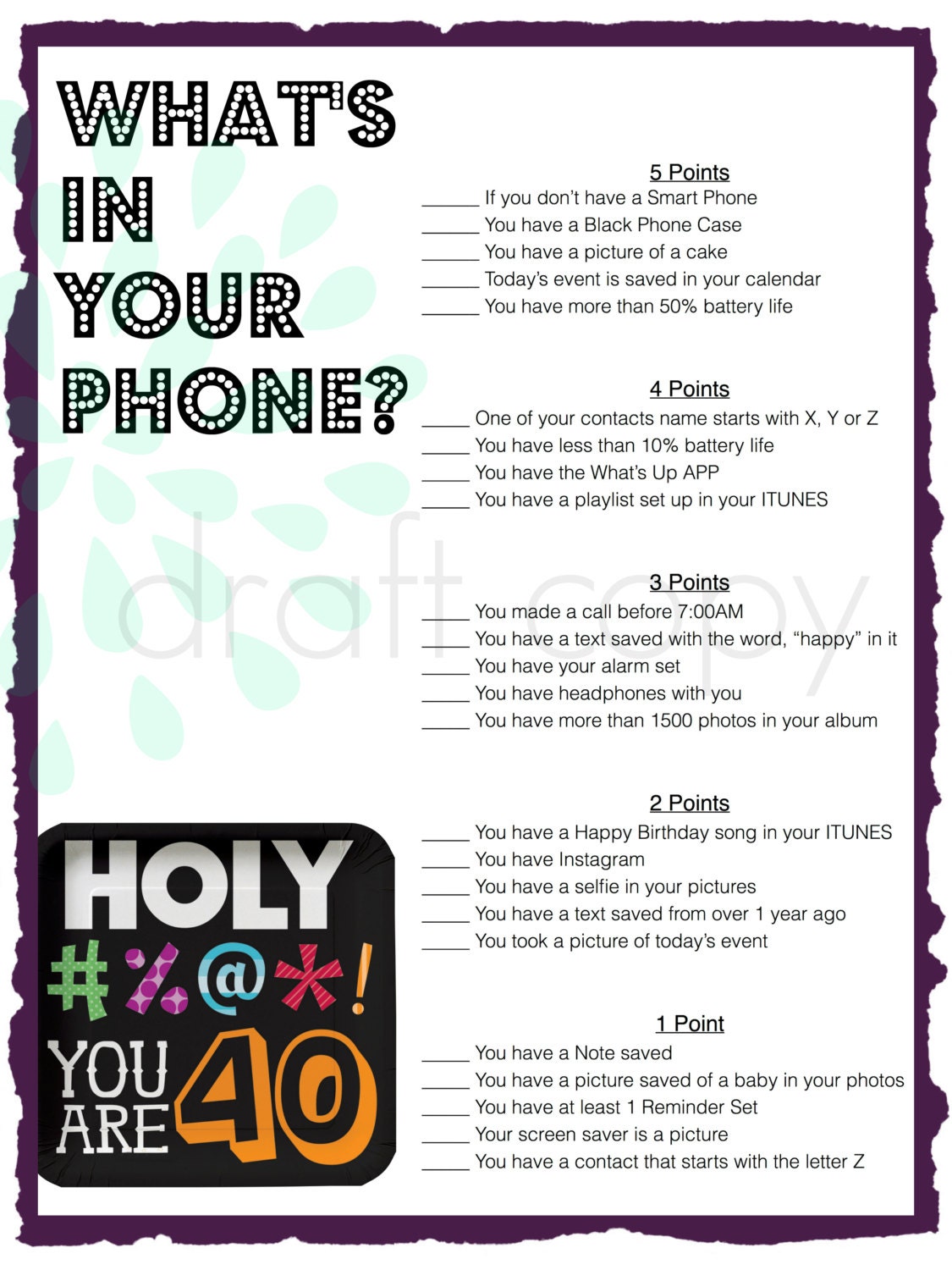 40th-birthday-party-game-whats-in-your-phone