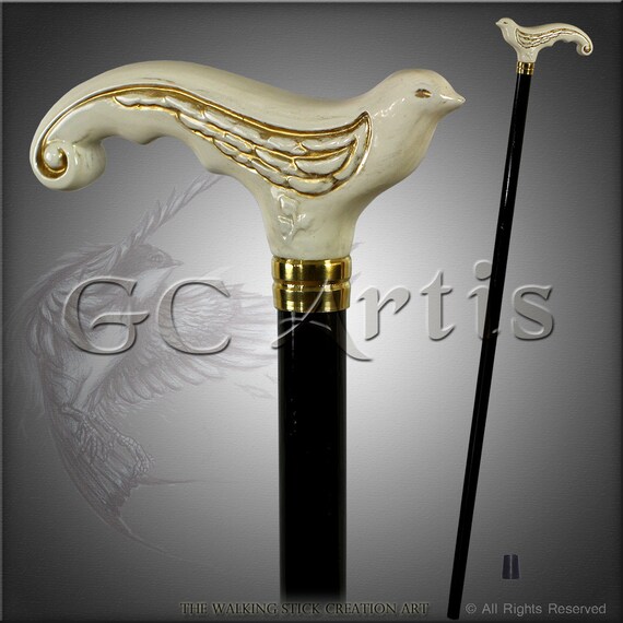 White SWALLOW ELEGANT LADIES walking stick cane by GCArtis