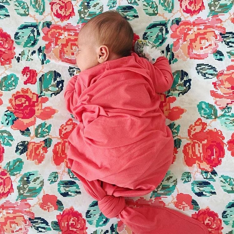 Fitted Crib Sheet Pixilated Rose Floral Crib Sheet Floral