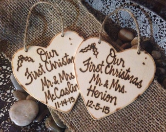 Newlywed Christmas Ornaments Personalized Set of 2 Just Married First Christmas as Mr. & Mrs. With Wedding Date and Name