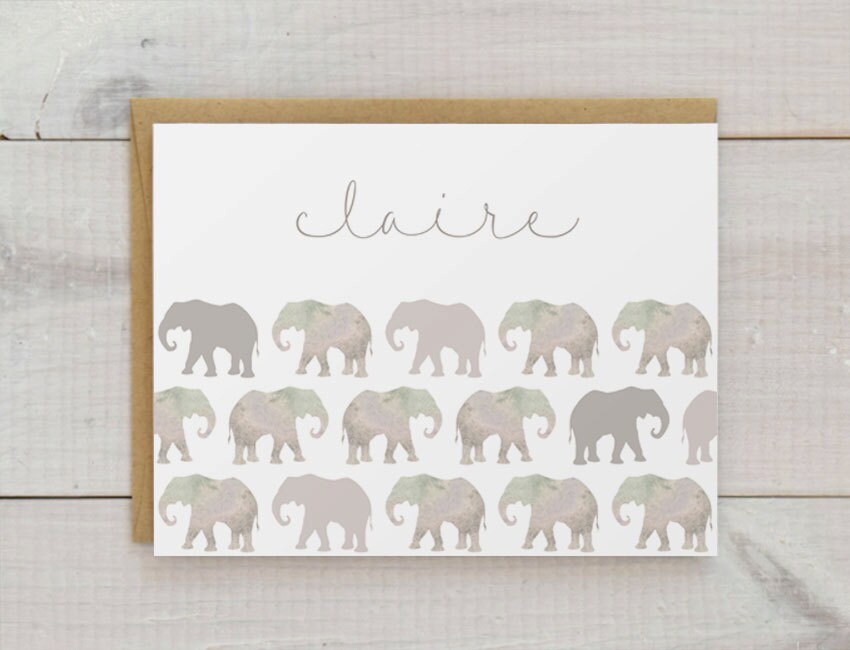 Elephant Stationery Elephant Notecards Custom Elephant