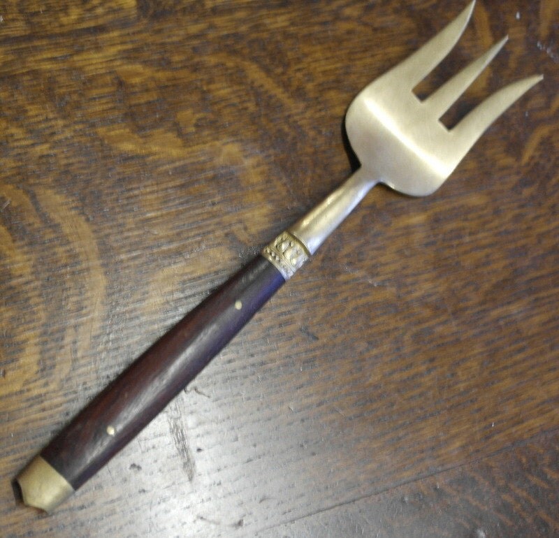 vintage brass and wood bread fork Haute Juice