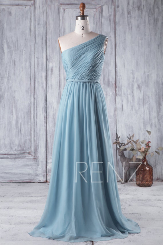 2019 Dusty  Blue  Bridesmaid  Dress  Long Chiffon Wedding  Dress 