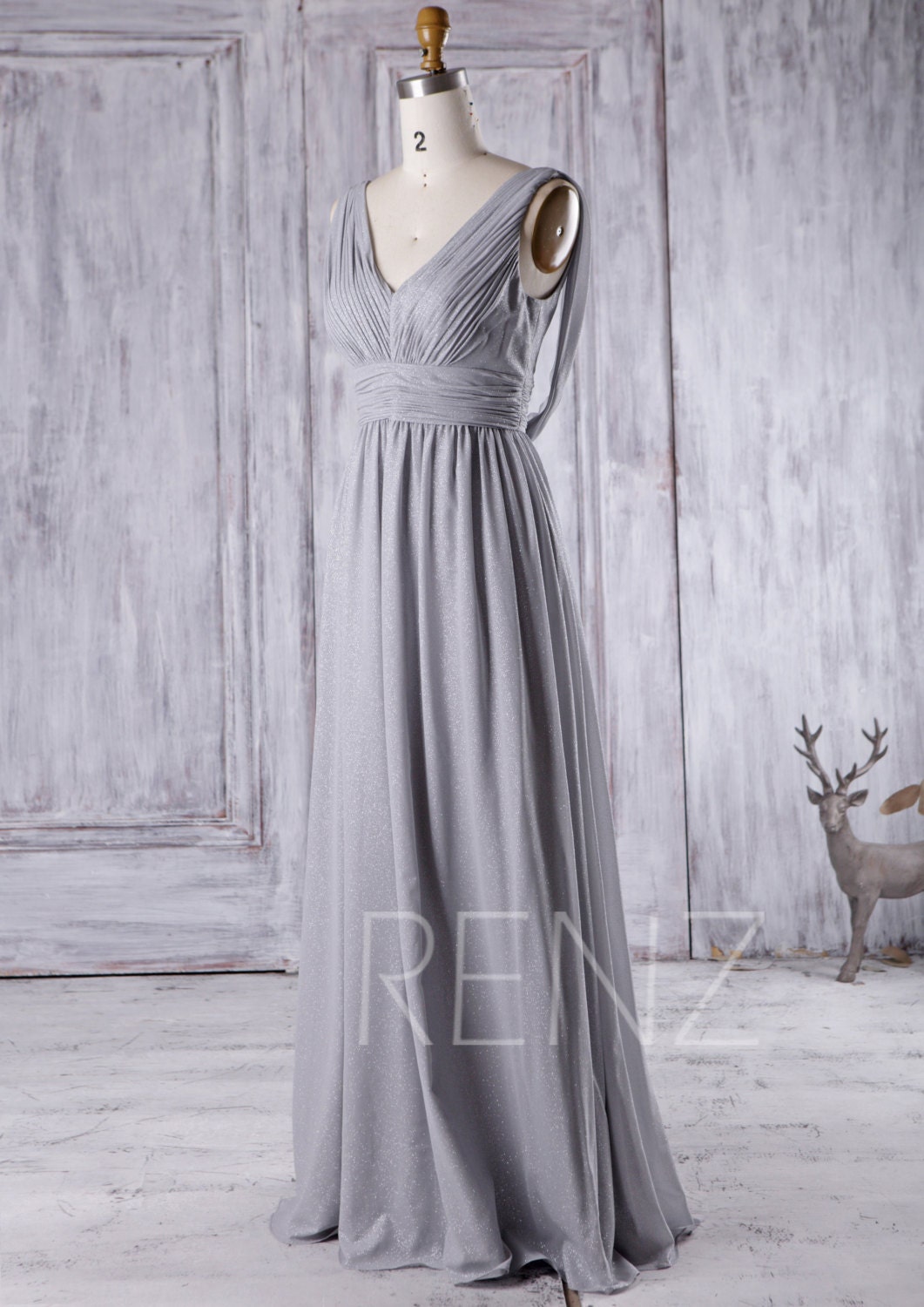 2017 V Neck Bridesmaid Dress with Sequin Light Gray Ruched