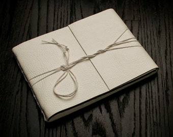 White Leather Journal or Leather Sketchbook, Large Sized, White Leather Handbound Photo Album