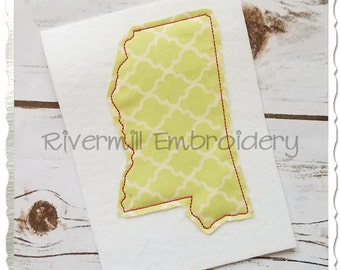 Raggy Applique State of Mississippi Machine Embroidery Design - 4 Sizes