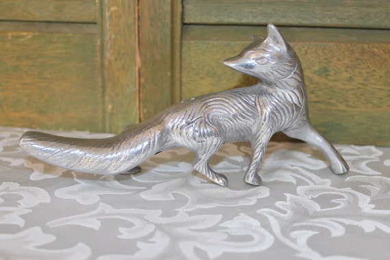 Vintage Metal Fox Figurine Fox Statue Woodland Animal