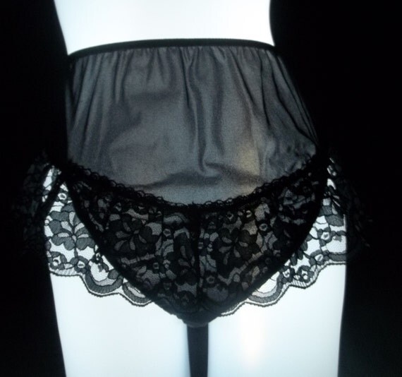 vintage 80s panties panty set frilly silky black lace nylon