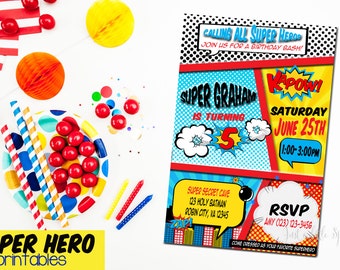 Super Hero Invitation, Super Hero Invite, Super Hero printables, Super Hero birthday, Super Hero theme party