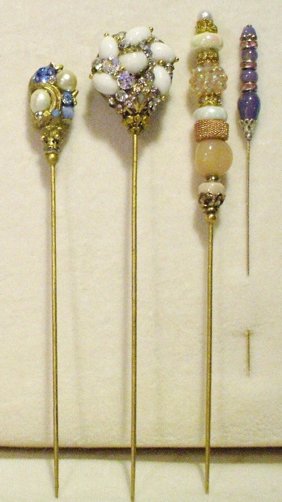 4 Antique style Victorian Hat Pins with vintage and antique