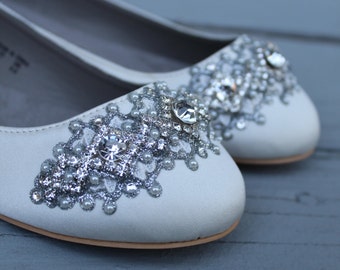 Downton Abbey Bridal Ballet Flat Wedding Shoes - All Full Sizes - Pick your own shoe color and crystal color