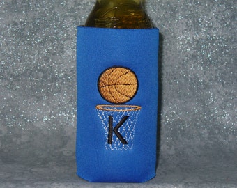 Bottle, Beer Beverage Holder, Basketball, Monogram, Slim Bottle Cozy