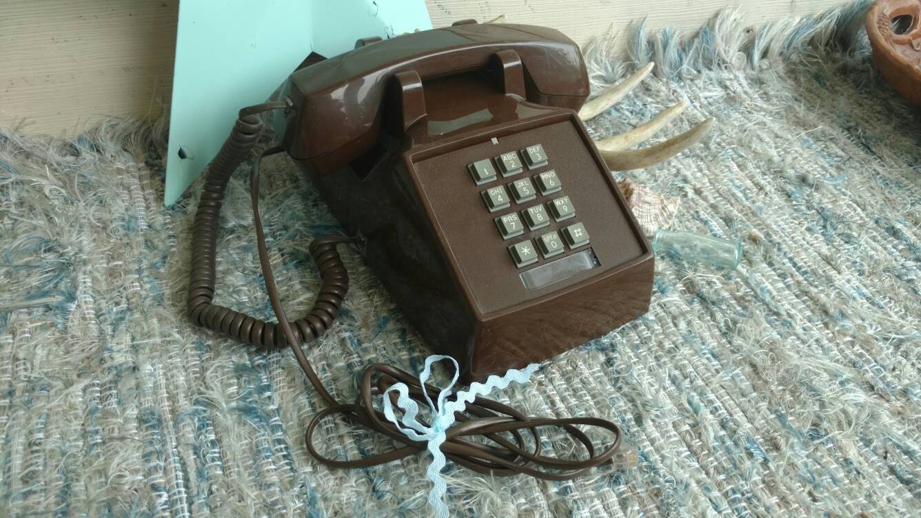 Retro Brown Gray Touch Tone Phone Vintage Working Desk or