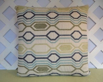 Geometric Pillow Cover in Blue Green Ivory / Blue Green Pillow / Ivory Pillow / Decorative Pillow / Accent Pillow / 18 x 18 Pillow