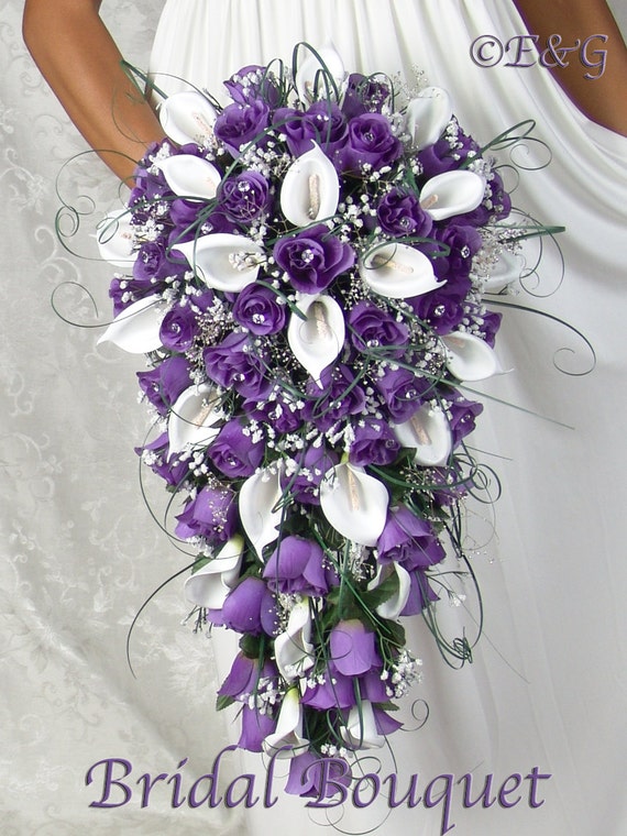 Purple Cascade Wedding Flowers Bouquet Bouquets Floral